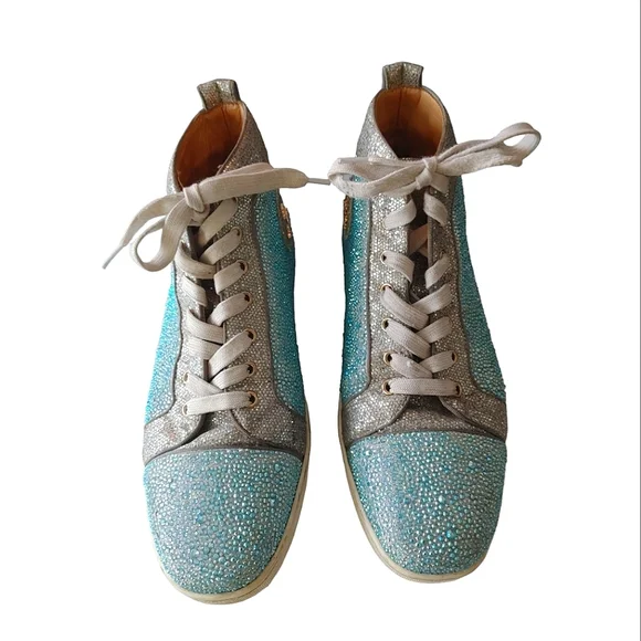 Christian Louboutin Blue & Silver Crystal Strass Louis Junior AB High Sn… - Picture 3 of 16